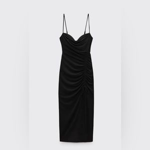 Zara black midi dress ruched sides brand new with tags